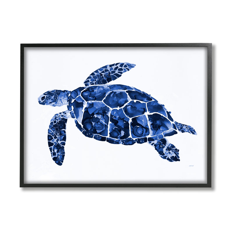 Tortue bleue mouchetée, Giclée encadrée noir minuit, H 11 po x l 14 po x P 1,5 po