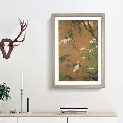 Autumn Egrets & Hibiscus by Lu Ji - Framed Print