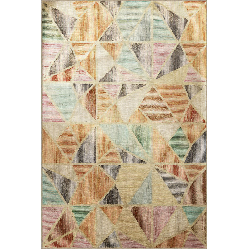 Tapis décoratif lavable à la machine beige, Rectangle 3 pi 3 po x 4 pi 11 po