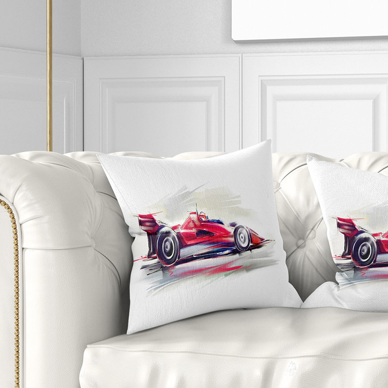 Voiture de formule 1 rouge - Coussin imprimé de voitures, 16 po x 1 po, Coussin décoratif