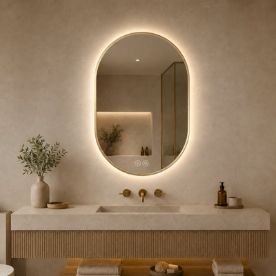 36" x 24" Gold Framed LED Oval Bathroom Mirror, 3 Color Lighting, Anti-Fog, Explosion-Proof, Wall Mounted Backlit Vanity Mirror
