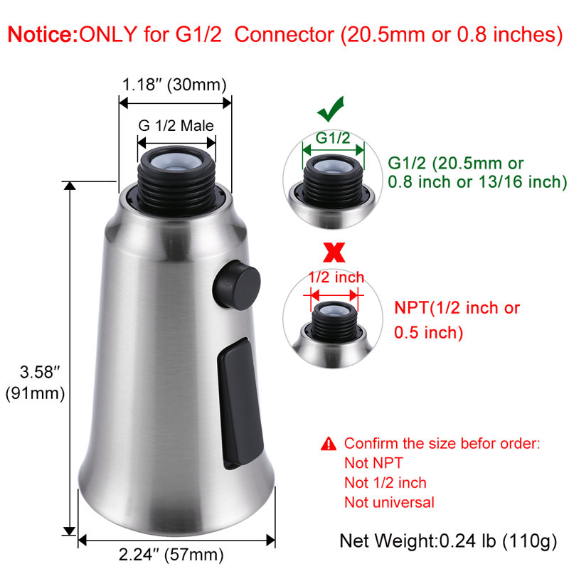 Brushed Nickel Pull-Down Kitchen Faucet Spray Head Replacement