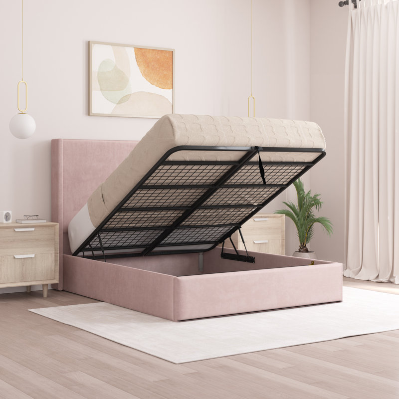 Boiko Upholstered Ottoman Storage Bed, Double (4'6), Pink