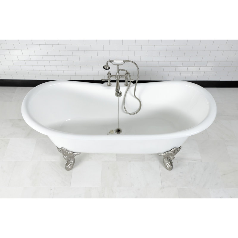 Baignoire sur pattes ovale en fonte 72 pouces Kingston Brass Aqua Eden, Nickel brossé