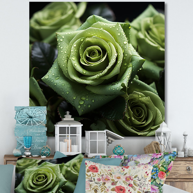 «Realistic Green Roses Bloom I», reproduction sur toile, Toile tendue, 36" H x 36" W