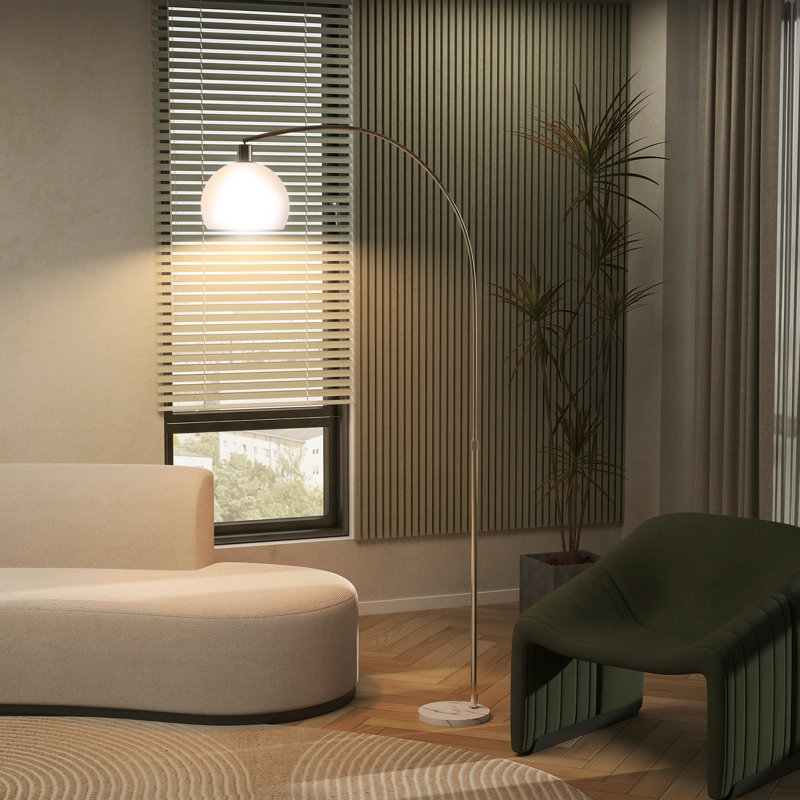 180cm Arched Floor Lamp, White, White