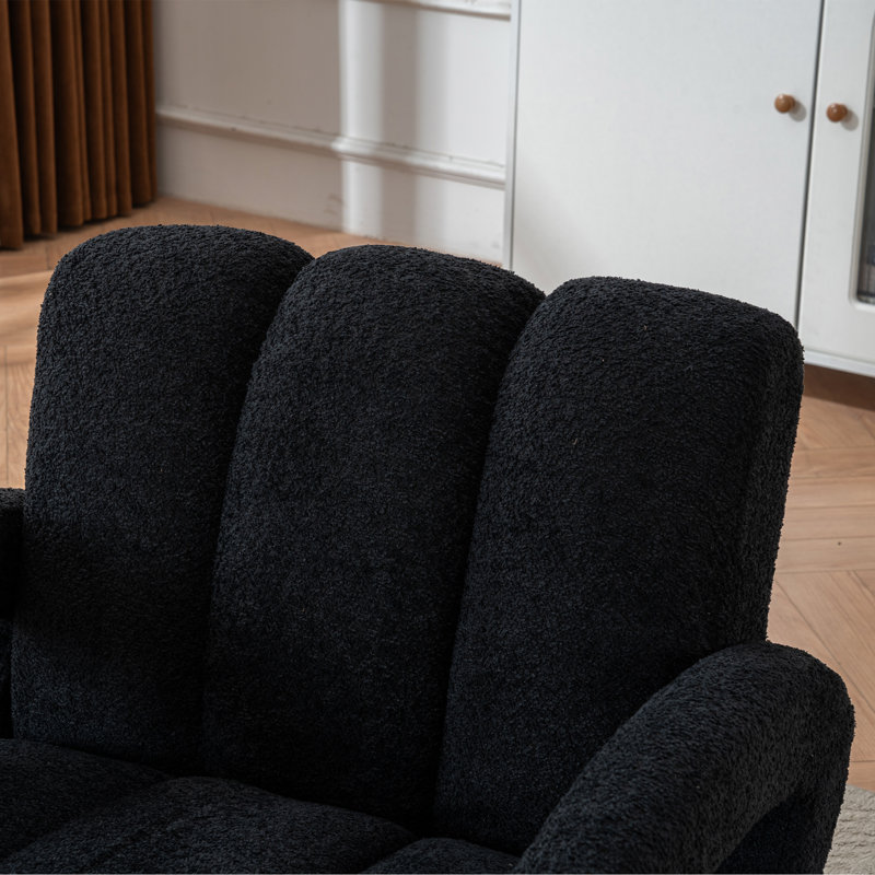 Upholstered Boucle Tufted Armchair with Solid Wood Legs, Black