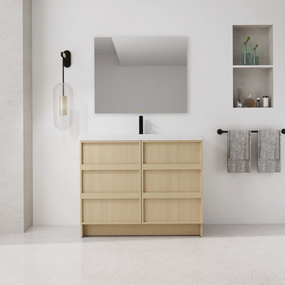 Meuble-lavabo autoportant avec lavabo en résine, portes d'armoire à fermeture en douceur
