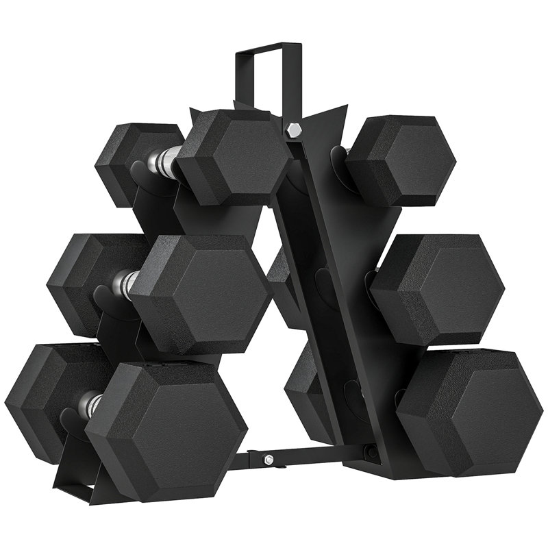 Ensemble d'haltères 60 lb avec support, poids hexagonaux enduits de caoutchouc