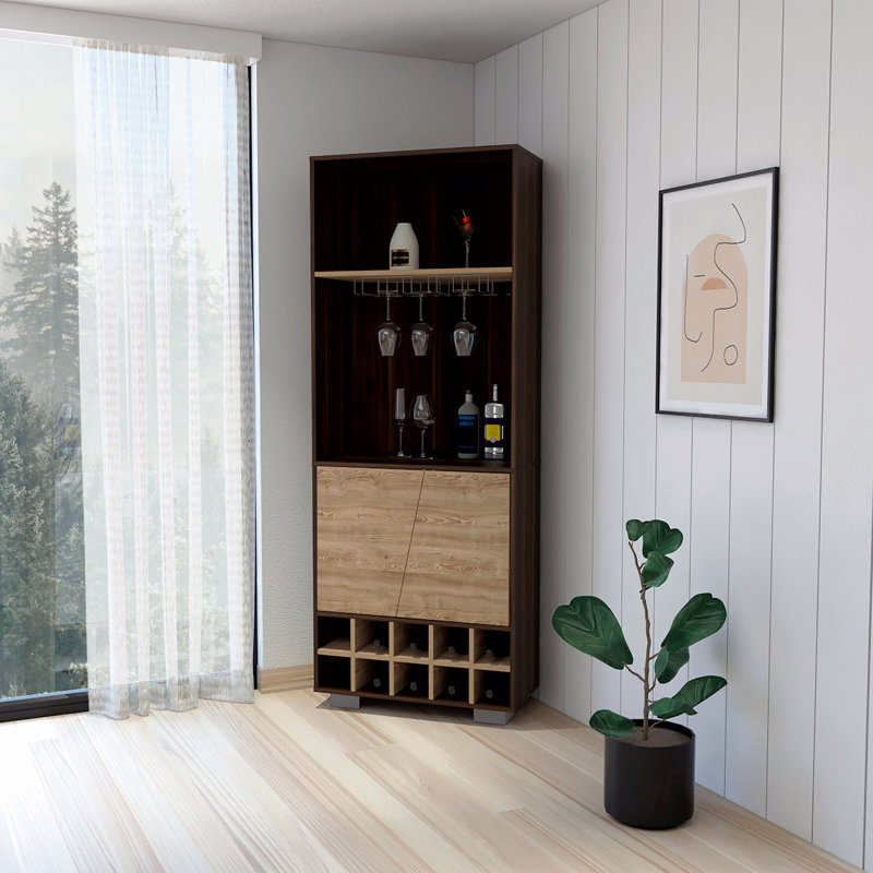 10-Bottle 3-Shelf Corner Bar Cabinet
