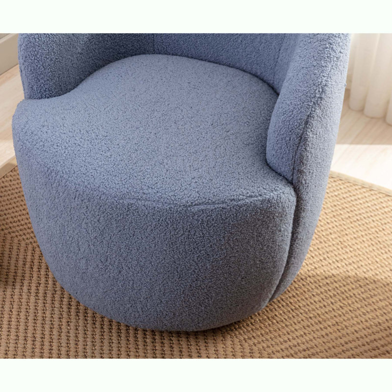 Swivel Accent Armchair Barrel Chair With Powder Coating Metal Ring, Teddy Light Blue
