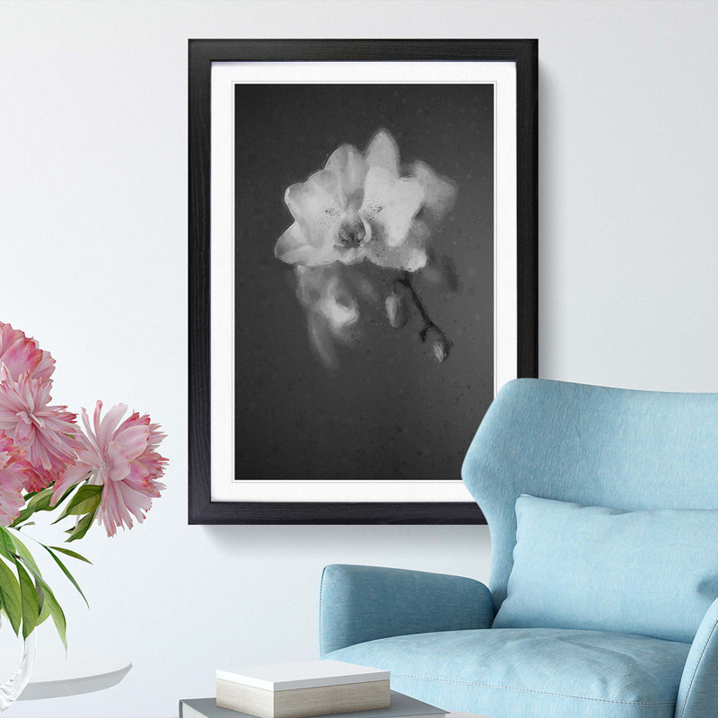 Pretty White Orchid - Framed Print, 50cm H x 35cm W x 2cm D, Black