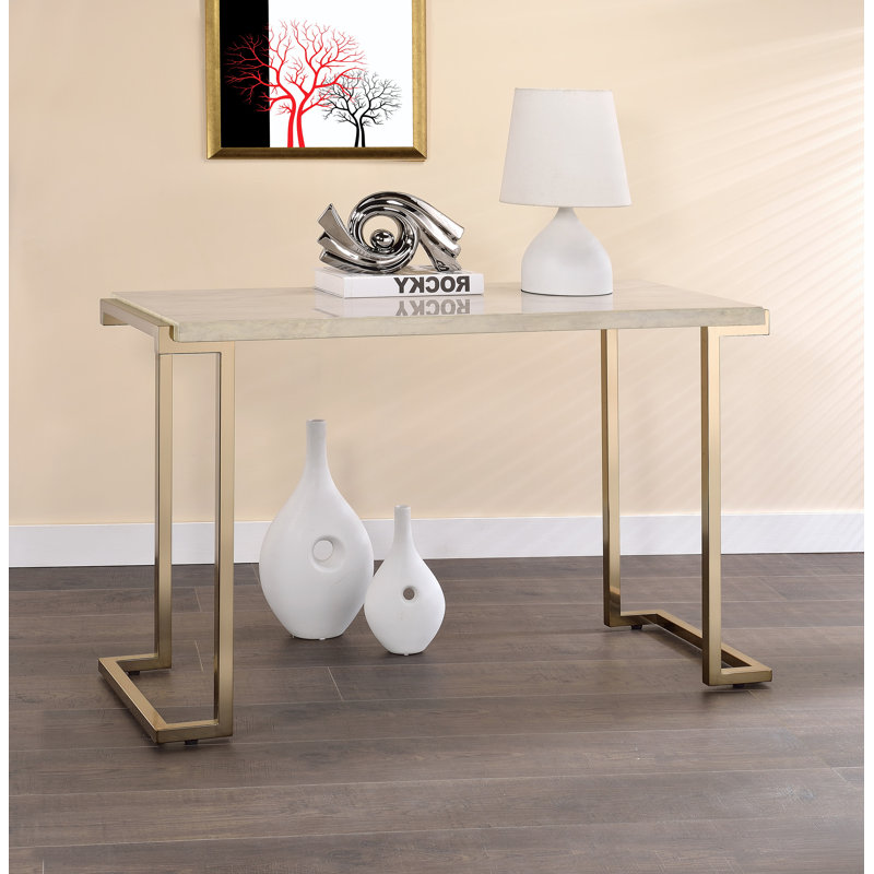Sofa Table, Engineered Stone Top & Champagne