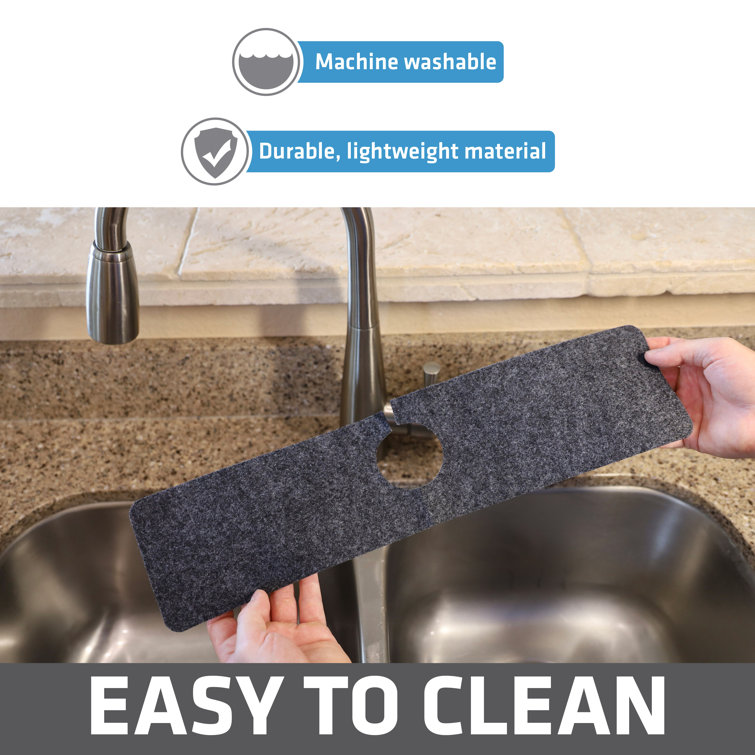 Drymate Faucet Splash Guard Mat for Kitchen & Bathroom Sink, Low-Profile  Countertop Drip Protector Drying Pad, Absorbent/Waterproof Fabric, Washable