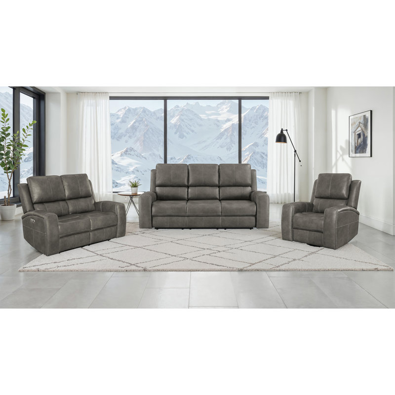 Ensemble de canapé inclinable 3 pièces Boyce, Similicuir gris