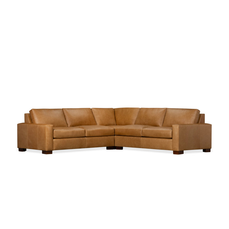 Canapé modulaire en cuir véritable de 115 po Jonie, Cuir véritable caramel Steamboat