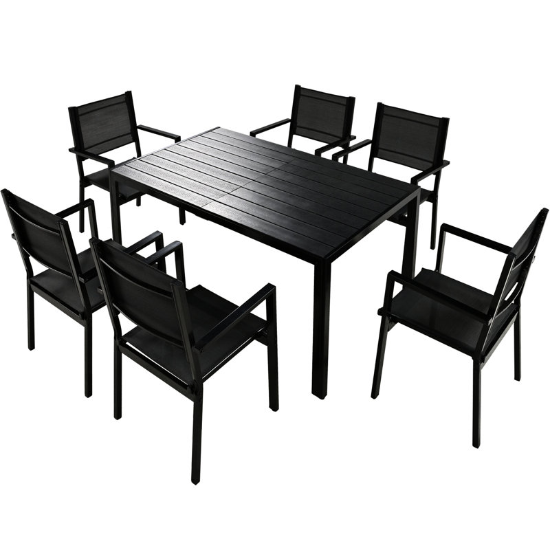 Steel Patio Dining - Modern Style For Balcony, Backyard, Patio, Seats 6 Outdoor Sitting , Stylish Accommodates, Black