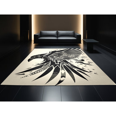 Tapis éclectique beige délavé à la machine Elida Raven Trickster