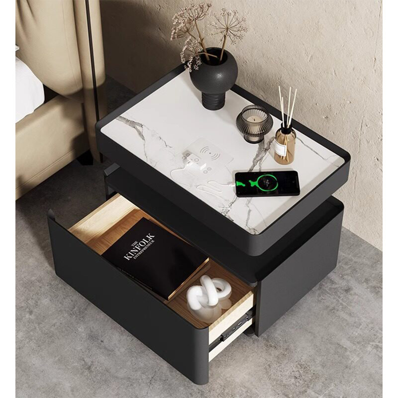 Modern Minimalist Bluetooth Smart Solid Wood Rock Panel Bedside Table
