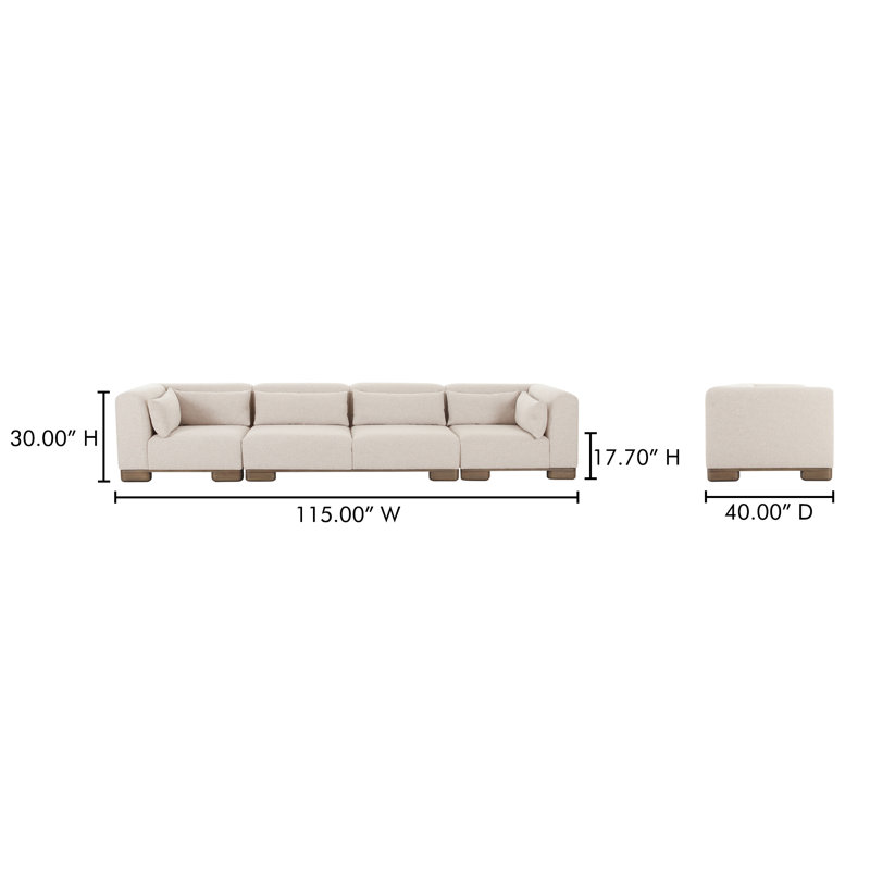 June Modular Sofa Performance Fabric, Beige, 30" H x 115" W x 40" D