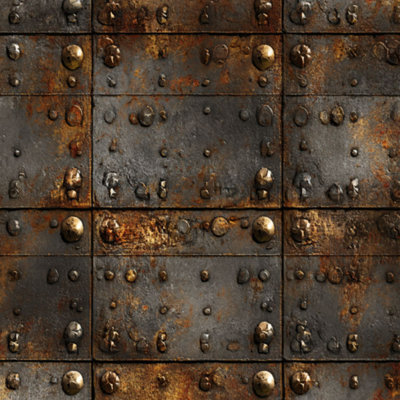 Peel and Stick Wallpaper Rustic Metal Plates Rivets Industrial Contact Paper Removable Self Adhesive Wall Mural Wall Decor for Bedroom Kitchen Cabinets 24in x 118in