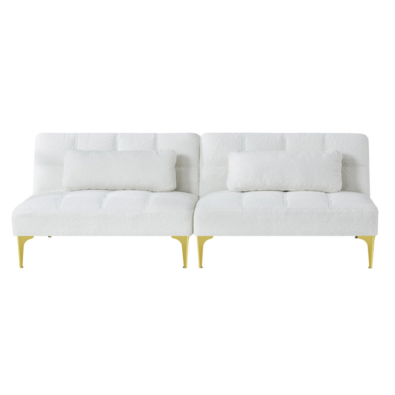 Tadija Twin Upholstered Convertible Sofa, 28" H x 35.5" W x 34" D, White Teddy