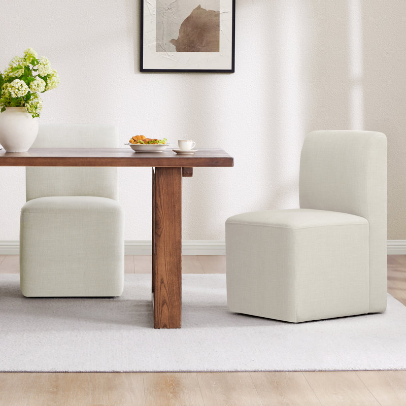Bralan Polyester Blend Upholstered Side Dining Chair with Casters, Linen Performance Linen