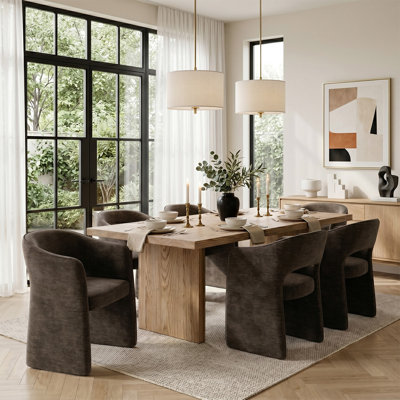Modern Chenille Upholstered Dining Chairs With Sculptural Curved Arms