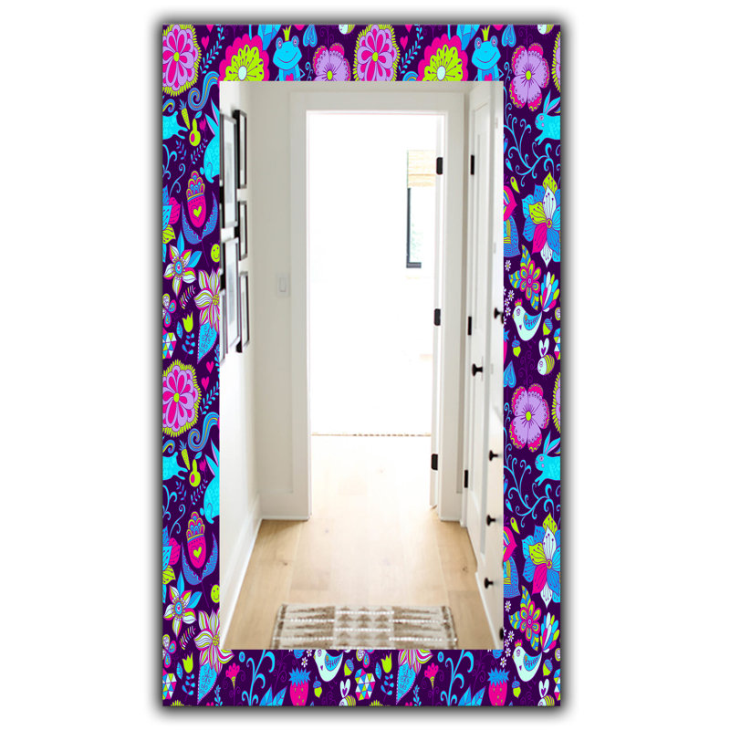 Miroir mural doodle à motif style mid-century à texture florale romantique, H 39,4 po x l 29,5 po