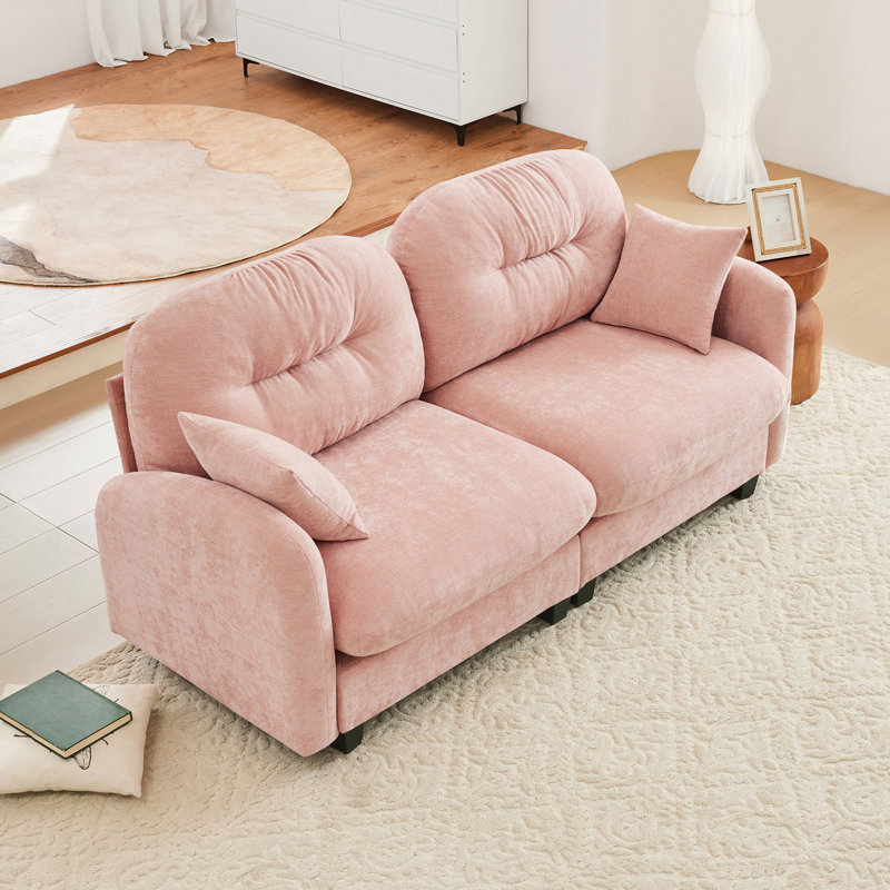 Chenille loveseat with tufted Cushion Backrest, Pink