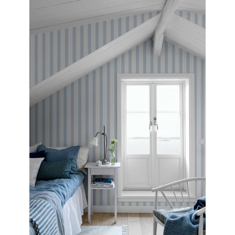Boråstapeter Hamnskär Stripe Wallpaper, Blue