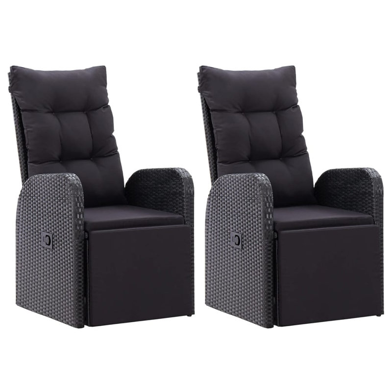  Reclining Garden Chair Set Of 2 Black, 2 Pcs Set
