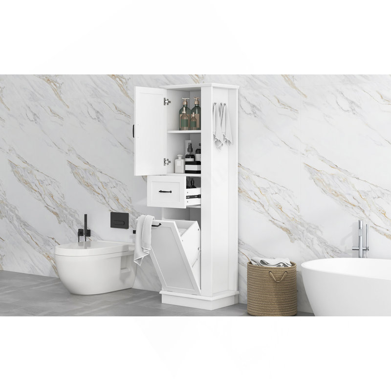 Modern Tall Storage Cabinet – Tilt-Out Compartment, Adjustable Shelves, 80LBS Capacity, Soft-Close Hinges, Aluminum Alloy Handles, Perfect For Bathroom & Organization