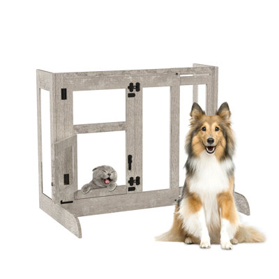 Barrière pour chien moderne et robuste en verre épais d'intérieur pour séparer les chiots et les grands chiens pour les escaliers, porte à travers Ibette avec porte pour chien, barrière pour chien autoportante, réglable de 30,5 à 39,4 pouces de la