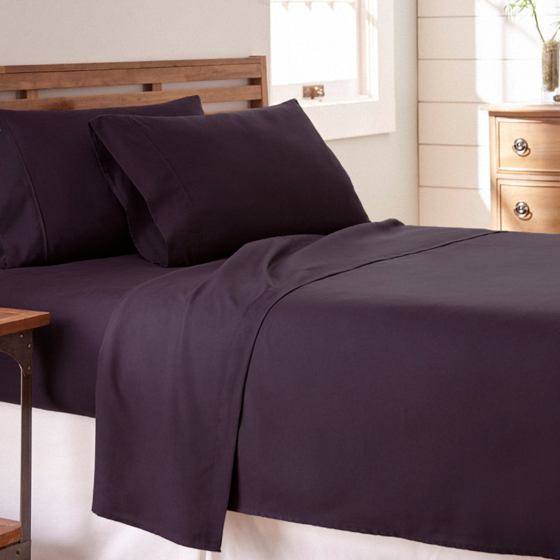 Sateen Double Brushed Microfiber Sheet Set, Blackberry, Twin XL Sheet Set + Fitted Sheet + 1 Pillowcase