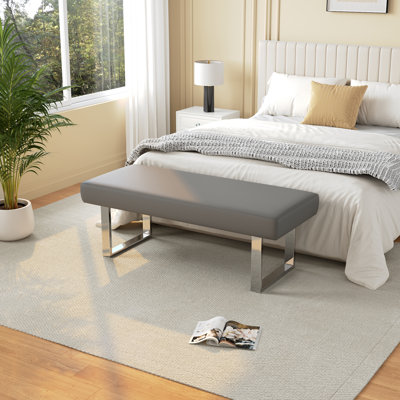 Cialan Faux Leather Upholstered Bench with Stainless Steel Frame
