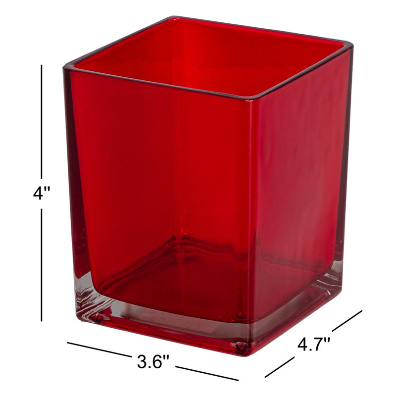 Vase cube en verre fabriqué à la machine - rouge - H 4,70 po
