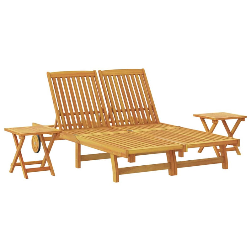 63cm Long Acacia Double Chaise, Brown