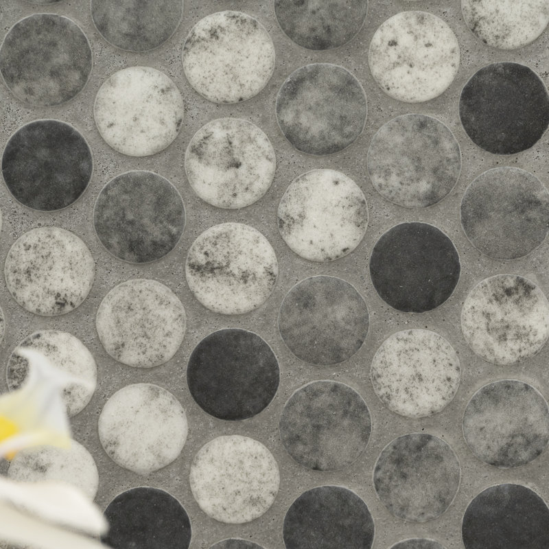 Montessa Penny Round 12 in. x 12 in. Glossy Glass Mosaic Wall Tile, Metro Hera