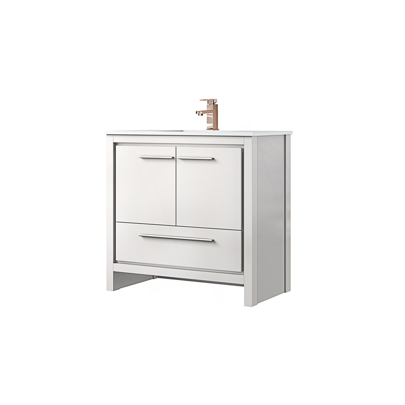 36 po X P 20 po Ensemble de meuble-lavabo D avec comptoir en quartz blanc et robinet en or rose, Or rose