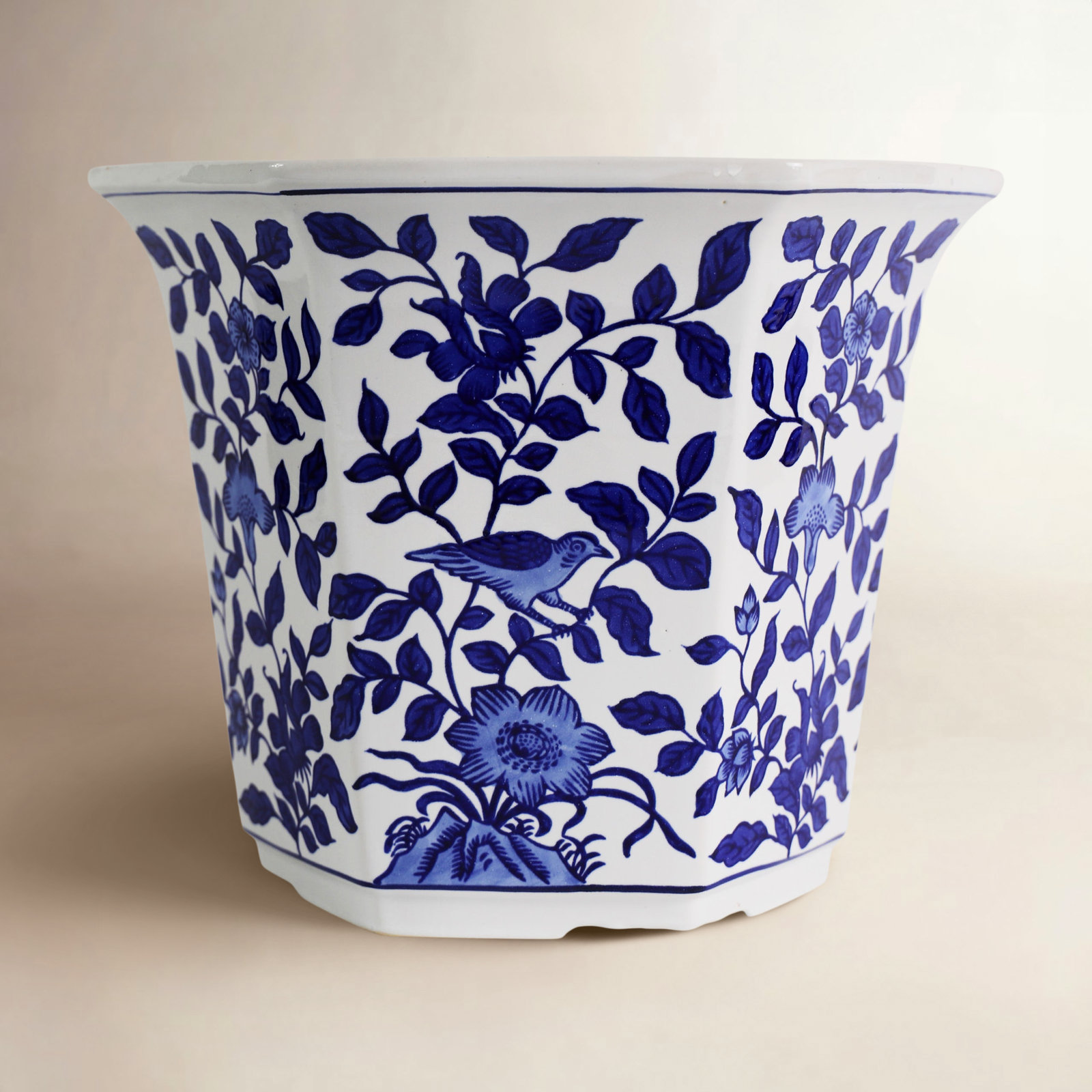 Blue Garden Ceramic Pot Planter, 10'' H x 11.5'' W x 12.75'' D