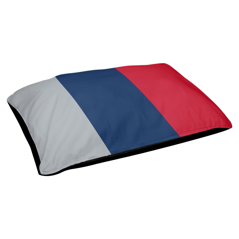 Coussin rectangulaire designer New York Bronx, Grand (L 40 po x l 50 po), Argent mat / bleu / rouge