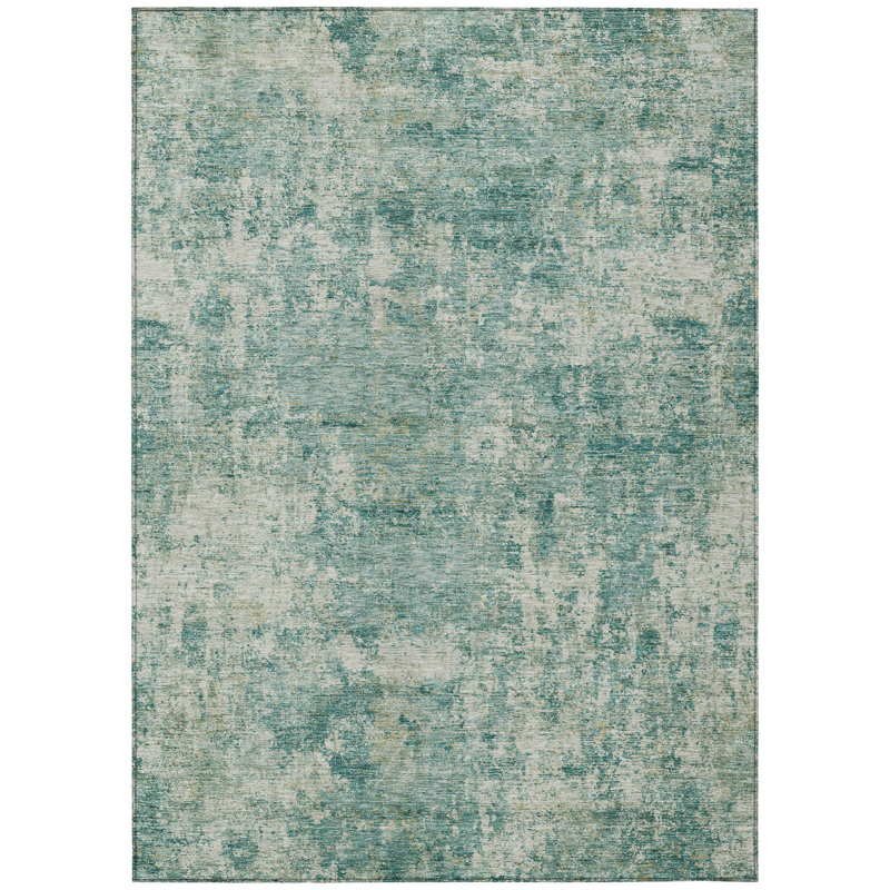 Tapis d'extérieur lavable abstrait bleu sarcelle 8 pi x 10 pi bleu et beige