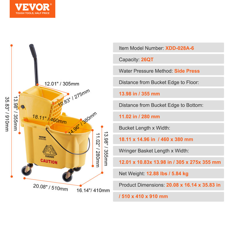 Mop Bucket, 88.9cm H x 50.8cm W x 33cm D
