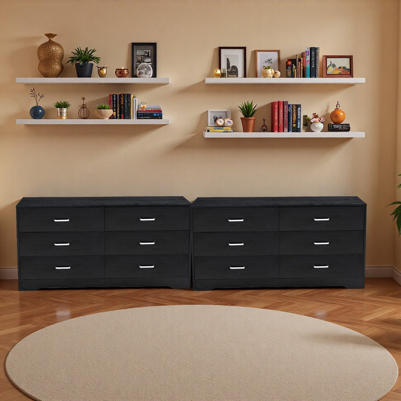Wia 6 - Drawer 47.24" W Double Dresser Chest, Black