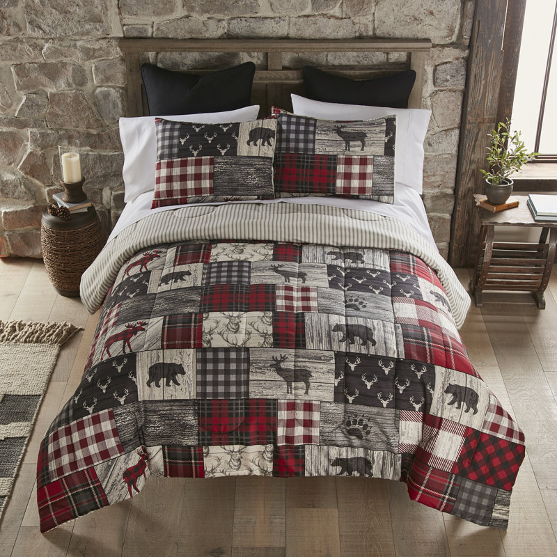 Ensemble d'édredon réversible en microfibre Timber, Courtepointe pour très grand lit + 2 taies d'orei