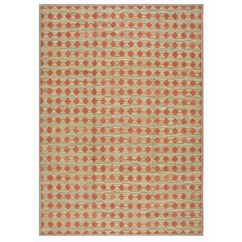 Tapis unique en laine noué à la main de 8 pi x 10 pi rouge / beige