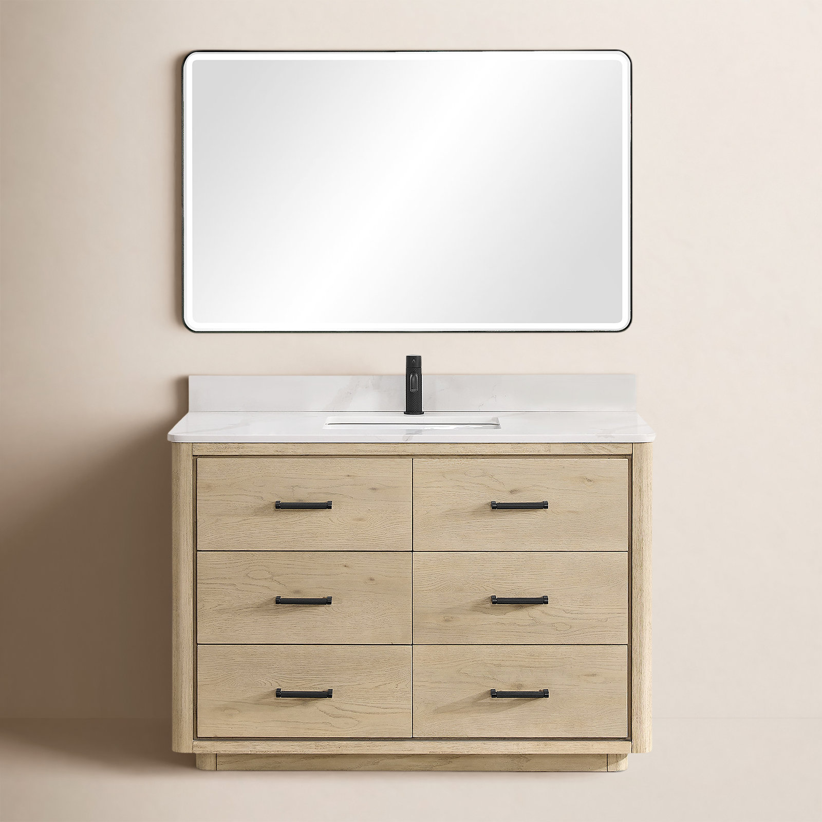 Porto 48'' Single Bathroom Vanity, Natural, Matte Black