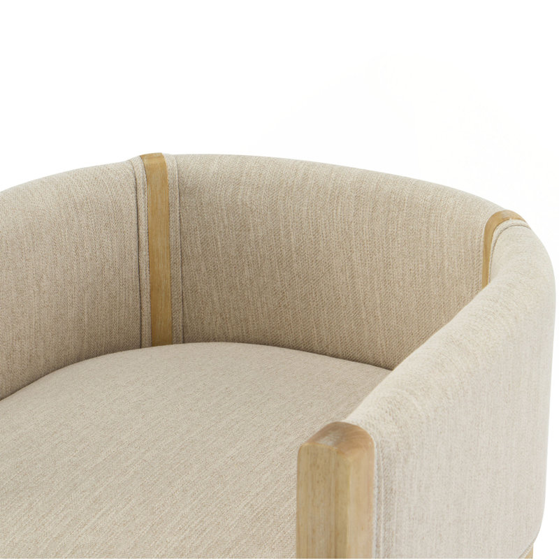 Ensemble de 2 fauteuils rembourrés en lin avec pieds en bois d'hévéa, Beige, Naturel
