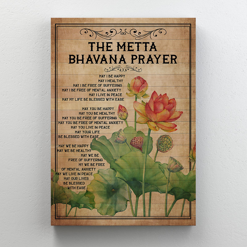Lotus and the Poem Beside - The Meta Bhvana Prayer - 1 pièce, reproduction d'art graphique sur toile tendue